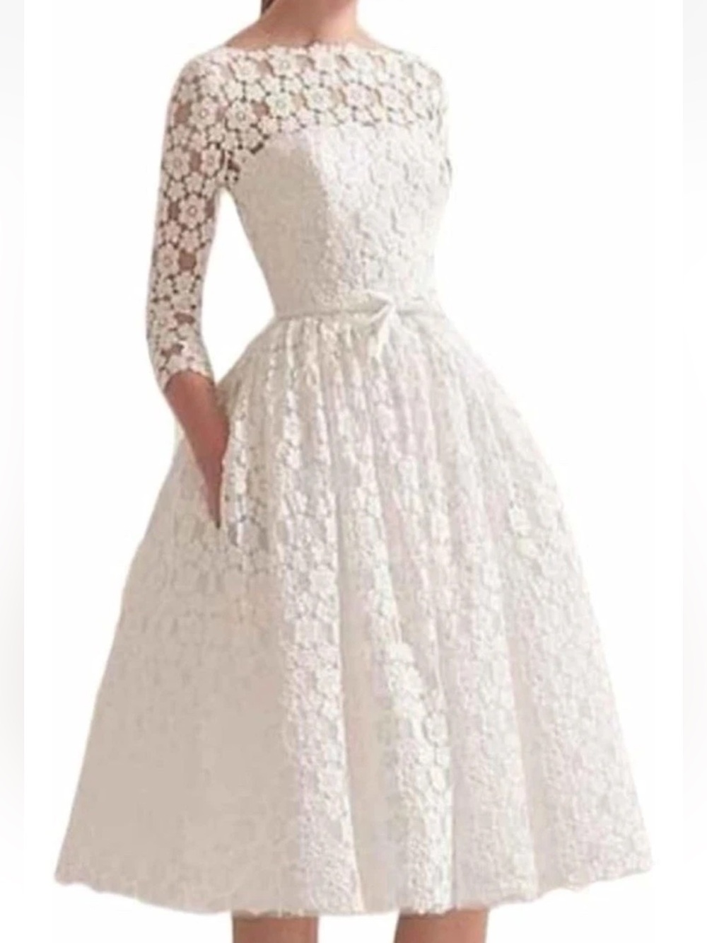 Elegant White Lace Fit-and-Flare Dress